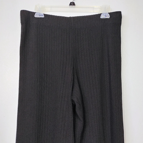Vince Ribbed Cotton Blend Wide Leg Pants Womens Large Black Crop Minimalist - Picture 5 of 16